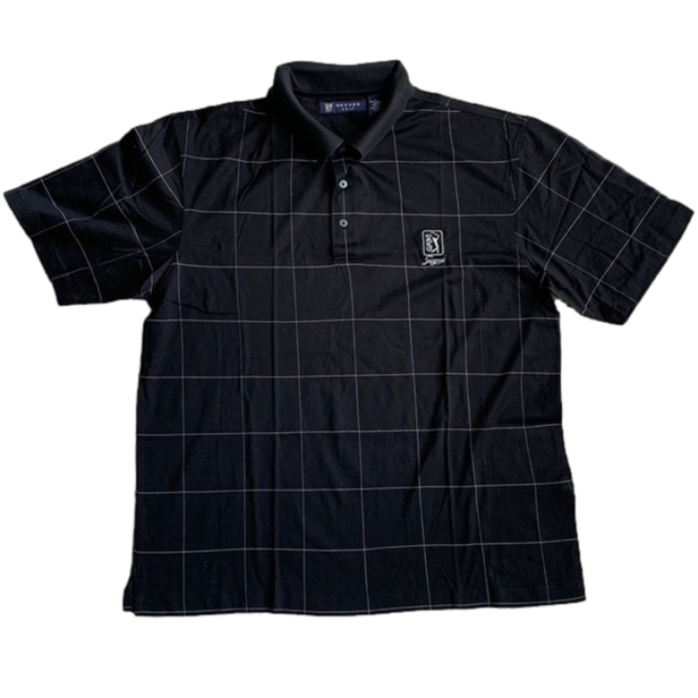 TPC Sawgrass Men's Black Cotton Windowpane Golf Short Sleeve Polo Large